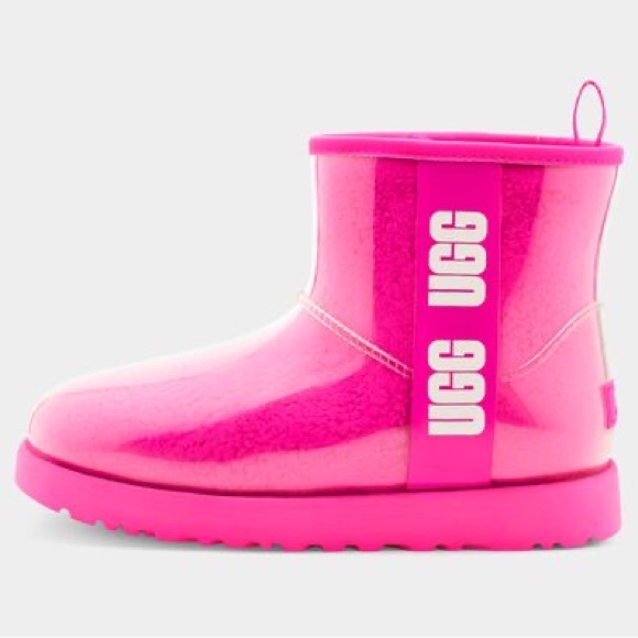 UGG CLASSIC MINI WATERPROOF CLEAR BOOT PINK BOOTS - Picture 3 of 5